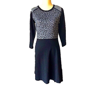 Nine West Color Block Knit Dress, Long Sleeves, Black & Gray, Size S, Casual